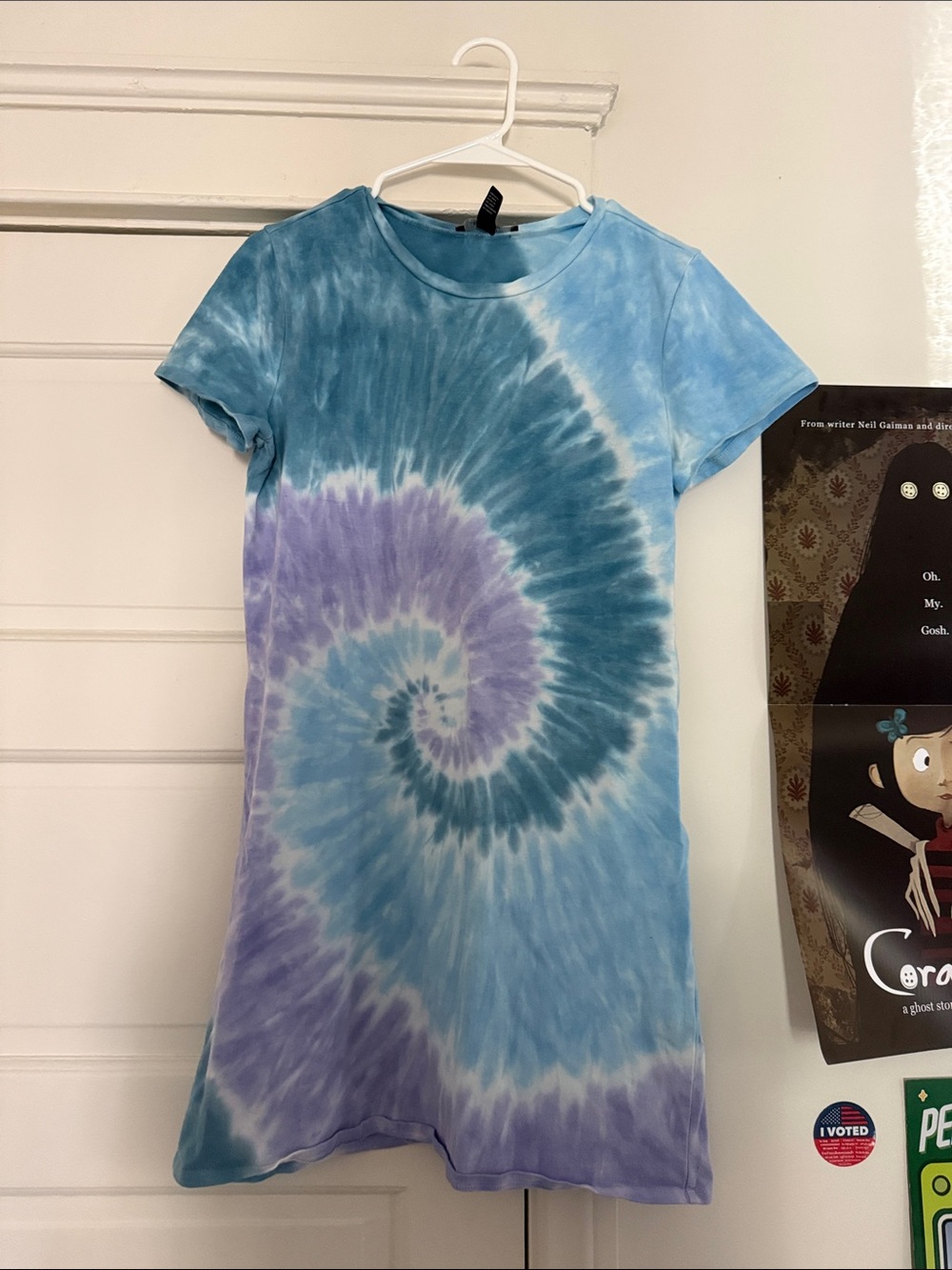 Blue & Lavender Tie-Dye Short Sleeve Dress